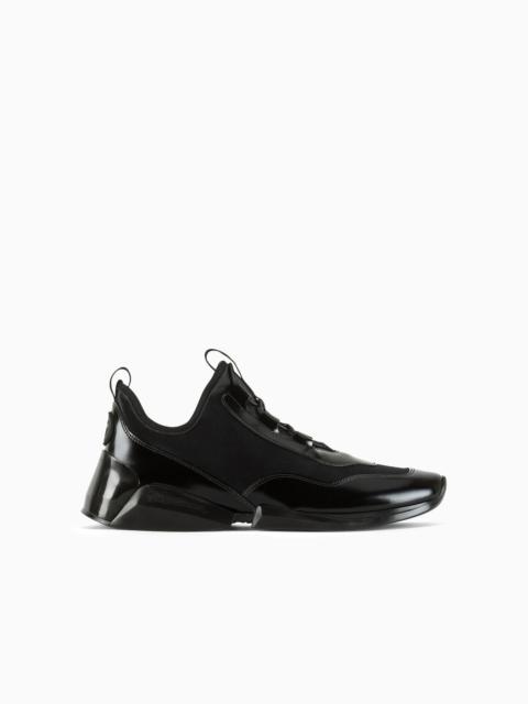 GIORGIO ARMANI Glossy calfskin and nylon sneakers