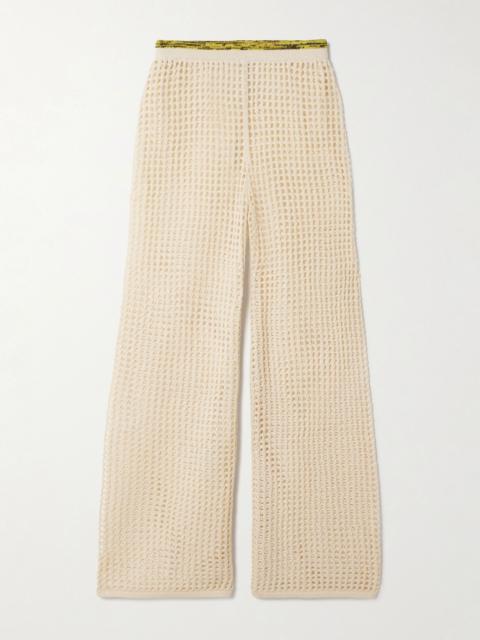 ESCVDO Atuq fringed open-knit cotton wide-leg pants Ivory