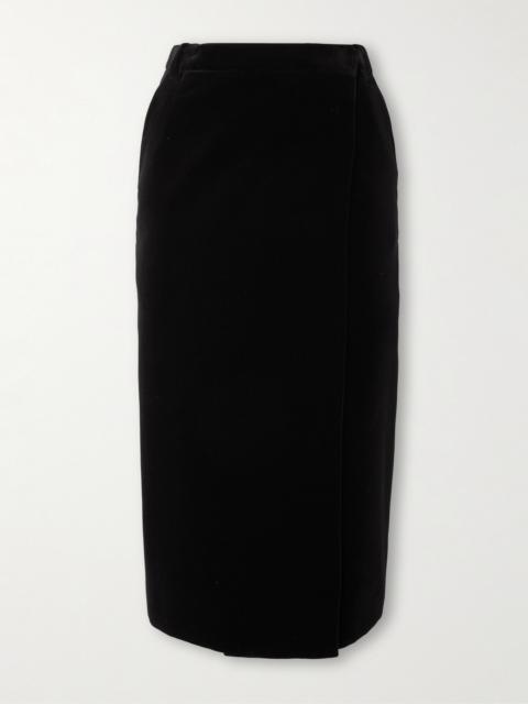 SAINT LAURENT Wrap-effect Cotton-velvet Midi Skirt