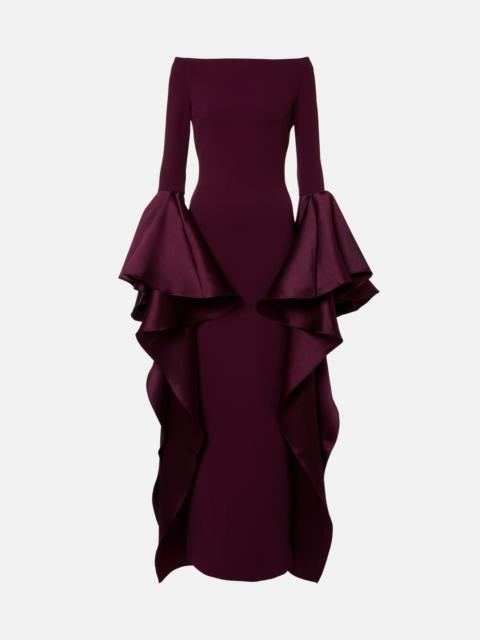 SOLACE LONDON Astria off-shoulder satin-trimmed gown