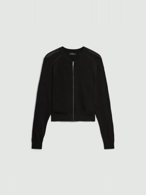 Theory Pointelle Bomber Jacket in Crepe Knit