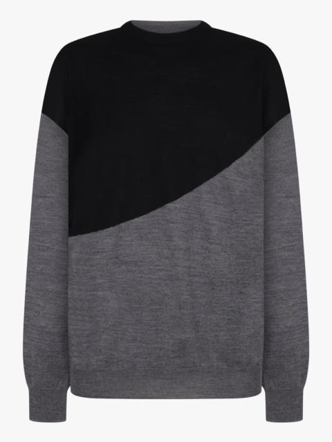 Plan C CREWNECK L/S CONTRAST PANEL KNIT | BLACK/GREY