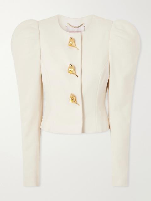 CAROLINA HERRERA Embellished darted stretch-wool crepe jacket Ivory