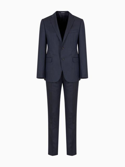 Single-breasted, slim-fit suit in superfine wool with a striped chevron motif