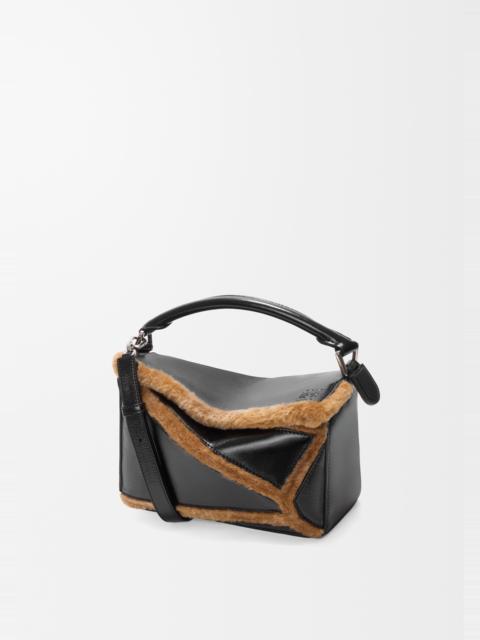 Loewe Small Puzzle Aviator bag in glossy lambskin and shearling