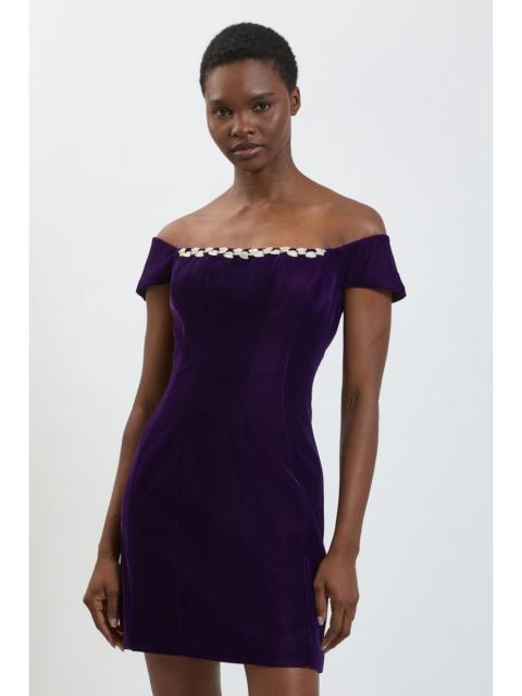 KAREN MILLEN Embellished Trim Velvet Mini Dress