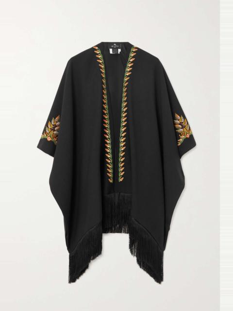 Etro Fringed embroidered wool-blend cape