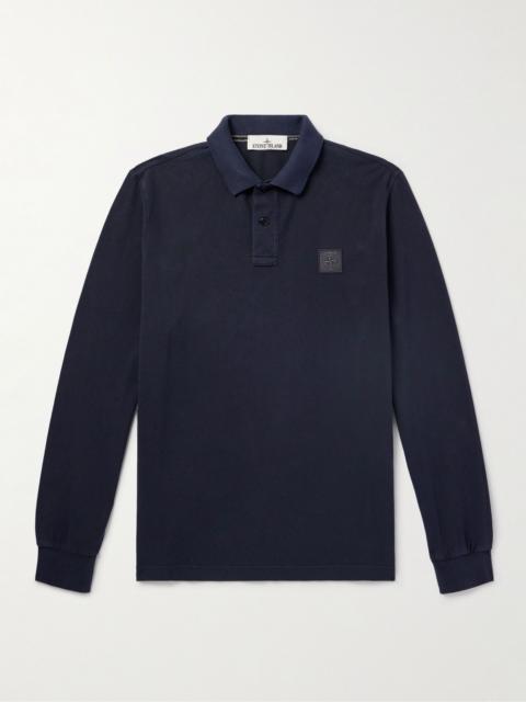 Stone Island Logo-Appliquéd Garment-Dyed Cotton-Piqué Polo Shirt Navy