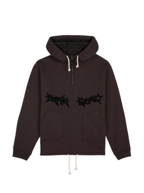 BRAIN DEAD Chenille Embroidered Half Zip Hoodie - Black