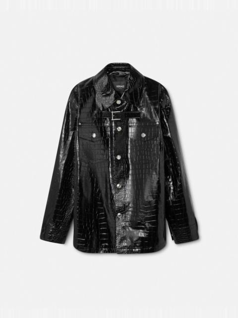 Croc-Effect Leather Blouson Jacket