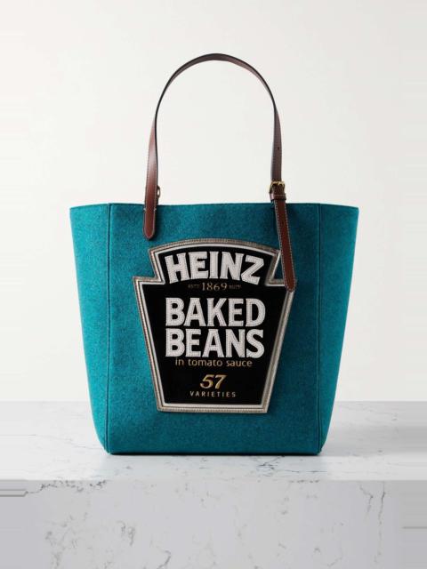 Baked Beans small leather and suede-paneled appliquéd recycled-felt tote