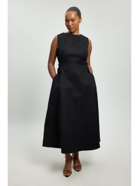 KAREN MILLEN Plus Size Premium Cotton Tailored Fabric Belted Buckle Midi Dress