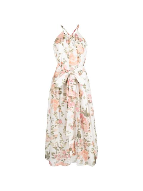floral-print tied-waist dress
