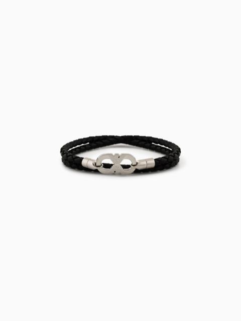 EMPORIO ARMANI SILVER-TONE LEATHER ID BRACELET