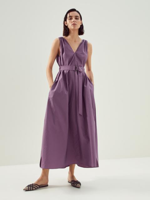 Brunello Cucinelli Techno cotton poplin belted dress with precious shoulder detail