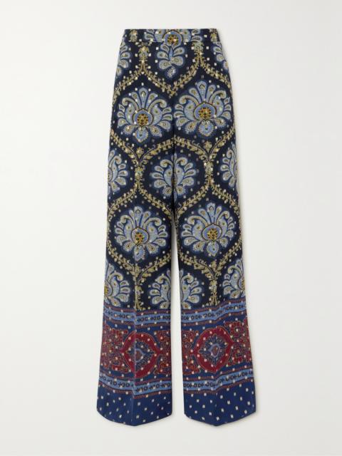 Etro Paisley-print Metallic Fil Coupé Silk-blend Wide-leg Pants