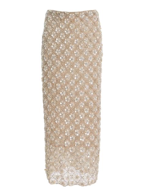Oscar de la Renta Mother Of Pearl-Embellished Tulle Midi Skirt silver
