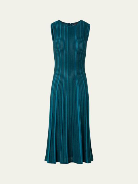AKRIS Metallic Silk Rib-Knit Midi Dress