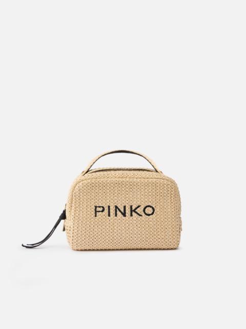 PINKO SMALL RAFFIA BAG WITH LOGO AND HANDLE