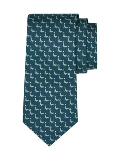 FERRAGAMO Men's Alicia Silk Seal Tie - Verde Scuro