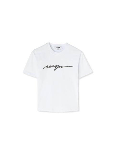 MSGM T-Shirt with rhinestone logo