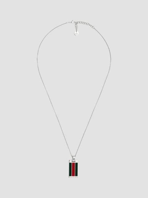 GUCCI Men's Web Pendant Sterling Silver Chain Necklace - Silver Green Enamel