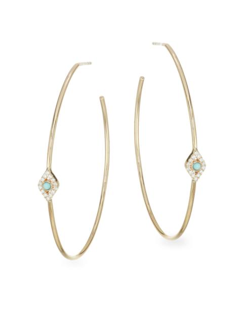 SYDNEY EVAN Women's Turquoise Bezel Eye Hoops - Yellow Gold