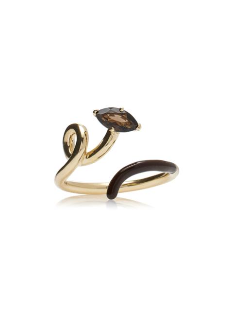 BEA BONGIASCA Half 9K Gold, Quartz, And Enamel Ring brown