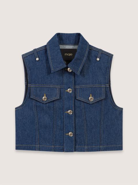 maje Denim cropped sleeveless jacket