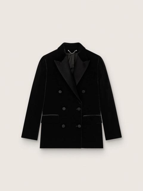 Women's double-breasted jacket in black velvet with black satin lapels