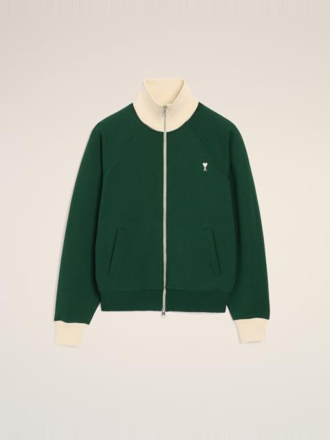 AMI Paris GREEN ZIPPED COTTON SWEATSHIRT WITH AMI DE COEUR