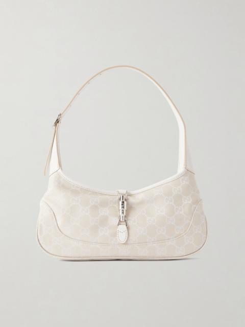 GUCCI Jackie Slim logo-jacquard leather-trimmed canvas shoulder bag White