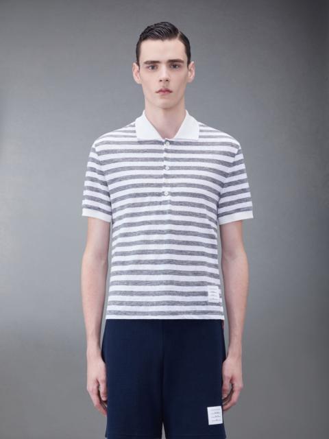 Thom Browne Linen Jersey Short Sleeve Striped Polo