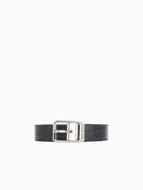 EMPORIO ARMANI LEATHER TONGUE BELT WITH CROCODILE PRINT AND METAL BUCKLE