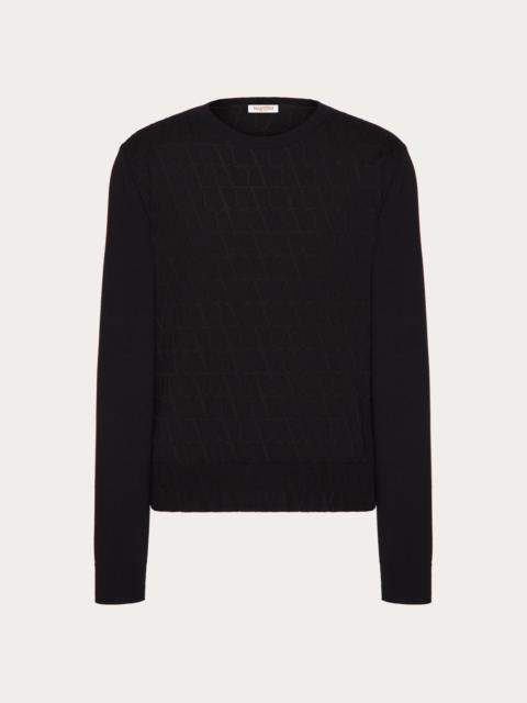 Valentino CREWNECK SWEATER IN VISCOSE AND WOOL WITH TOILE ICONOGRAPHE PATTERN