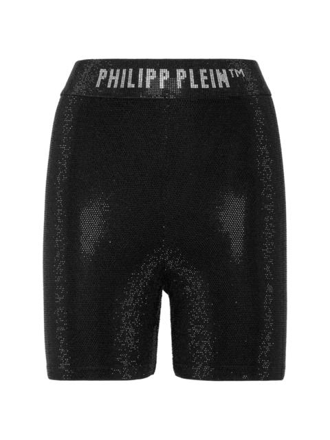 PHILIPP PLEIN logo-print strap metallic-threading shorts