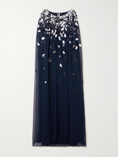 Oscar de la Renta Embellished silk-chiffon gown Navy