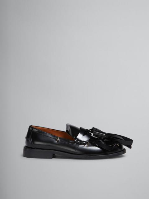 BLACK LEATHER BAMBI LOAFER WITH MAXI TASSELS