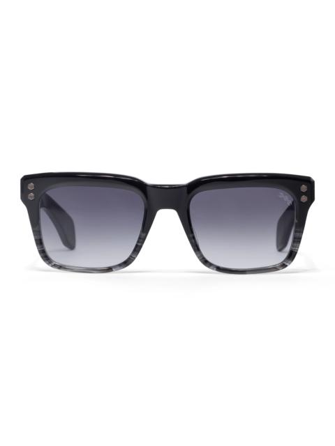 HOORSENBUHS® Hoorsenbuhs Model V Eye Wear Black/Grey Tortoise Fade Frame-Sterling Silver Trim/Hardware-Smoke Grad