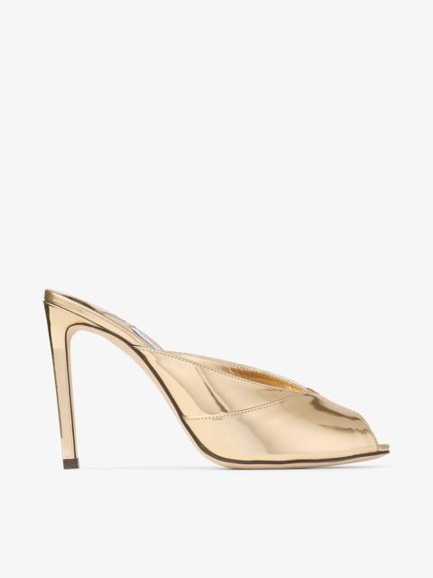 JIMMY CHOO Brigitte Mule 100
Gold Liquid Metal Leather Mules
