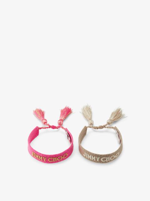 JIMMY CHOO Beach Bracelet Set
Natural and Fuchsia Woven Fabric Bracelet Set