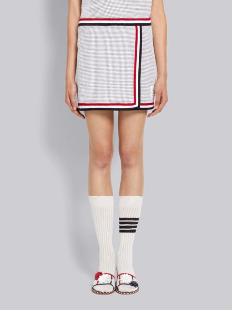 Thom Browne Light Grey Textured Bicolor Cotton Check Stripe Framing Mini Wrap Skirt