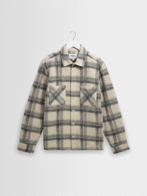 Wax London Whiting - Ecru And Grey Check Wool Blend Overshirt