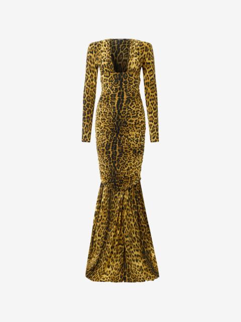 Roberto Cavalli Long Dress With Jaguar Skin Print