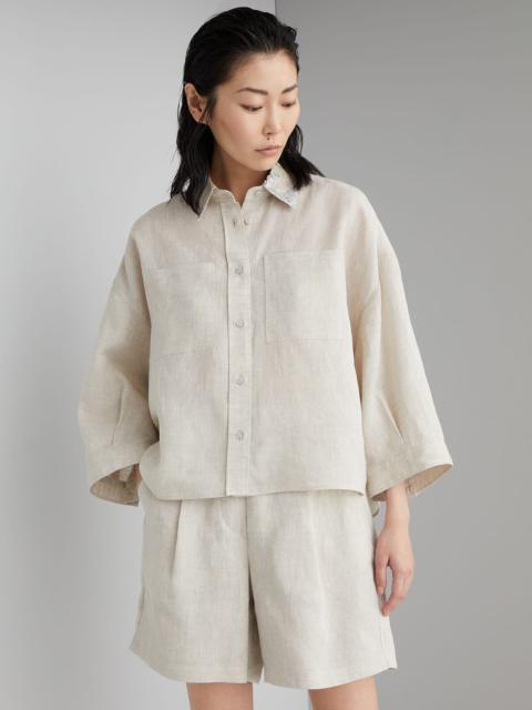 Brunello Cucinelli Lessivé linen shirt with dazzling magnolia collar