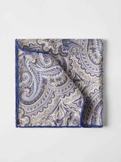 Brunello Cucinelli Double face silk pocket square with paisley design