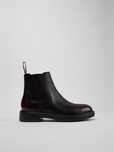 CAMPER Dean Black and Burgundy Leather Ankle Boots for Men.