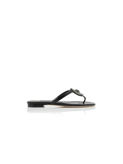Manolo Blahnik Black Nappa Leather Jewel Flat Sandals