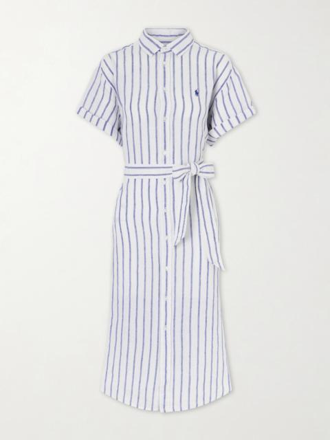Polo Ralph Lauren Belted Striped Linen Midi Dress