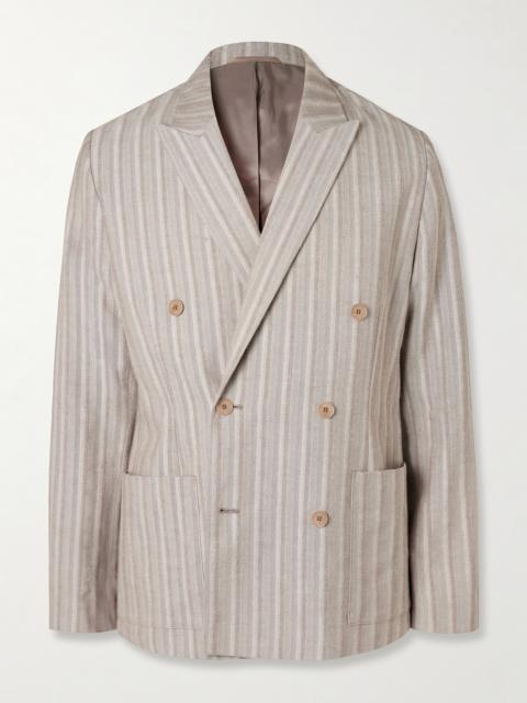 NN07 Jordin 10058 Double-Breasted Striped Cotton-Blend Herringbone Suit Jacket